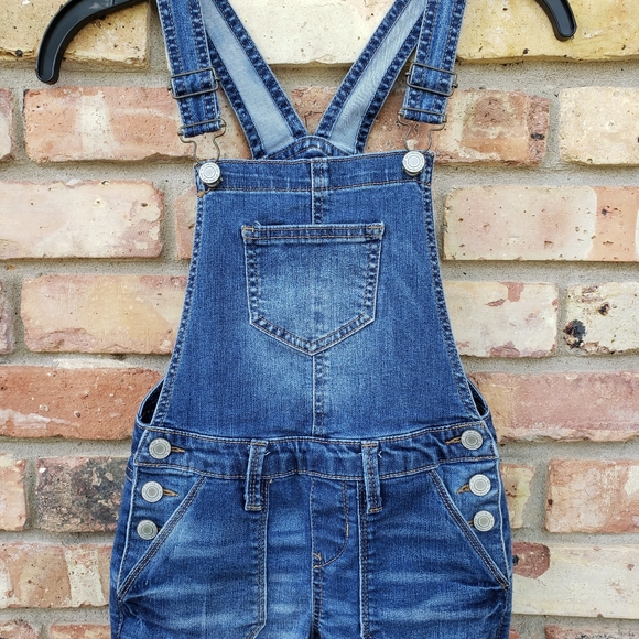 SO brand shortalls shorts overalls size 7 kids. Dark Wash. - Picture 1 of 3